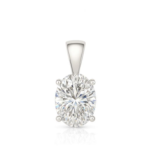 14K Gold Oval Cut Moissanite Solitaire Pendant Only - Solid Bail