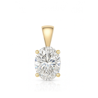 14K Gold Oval Cut Moissanite Solitaire Pendant Only - Solid Bail