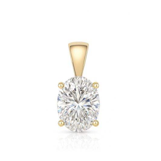 14K Gold Oval Cut Moissanite Solitaire Pendant Only - Solid Bail
