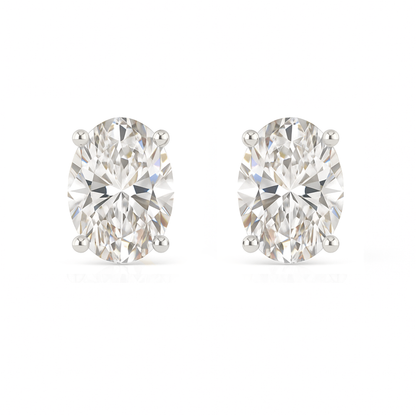 14K Gold Oval Cut Moissanite Solitaire Stud Earrings - Screw Backs