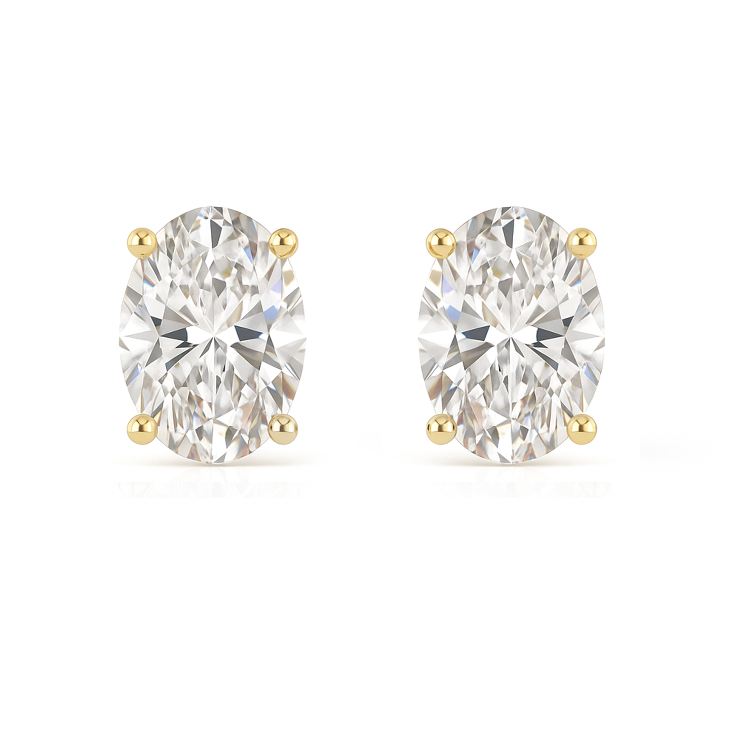 14K Gold Oval Cut Moissanite Solitaire Stud Earrings - Screw Backs