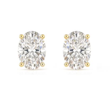 14K Gold Oval Cut Moissanite Solitaire Stud Earrings - Screw Backs