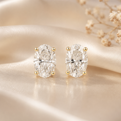 14K Gold Oval Cut Moissanite Solitaire Stud Earrings - Screw Backs