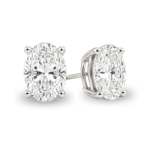 14K Gold Oval Cut Moissanite Solitaire Stud Earrings - Screw Backs