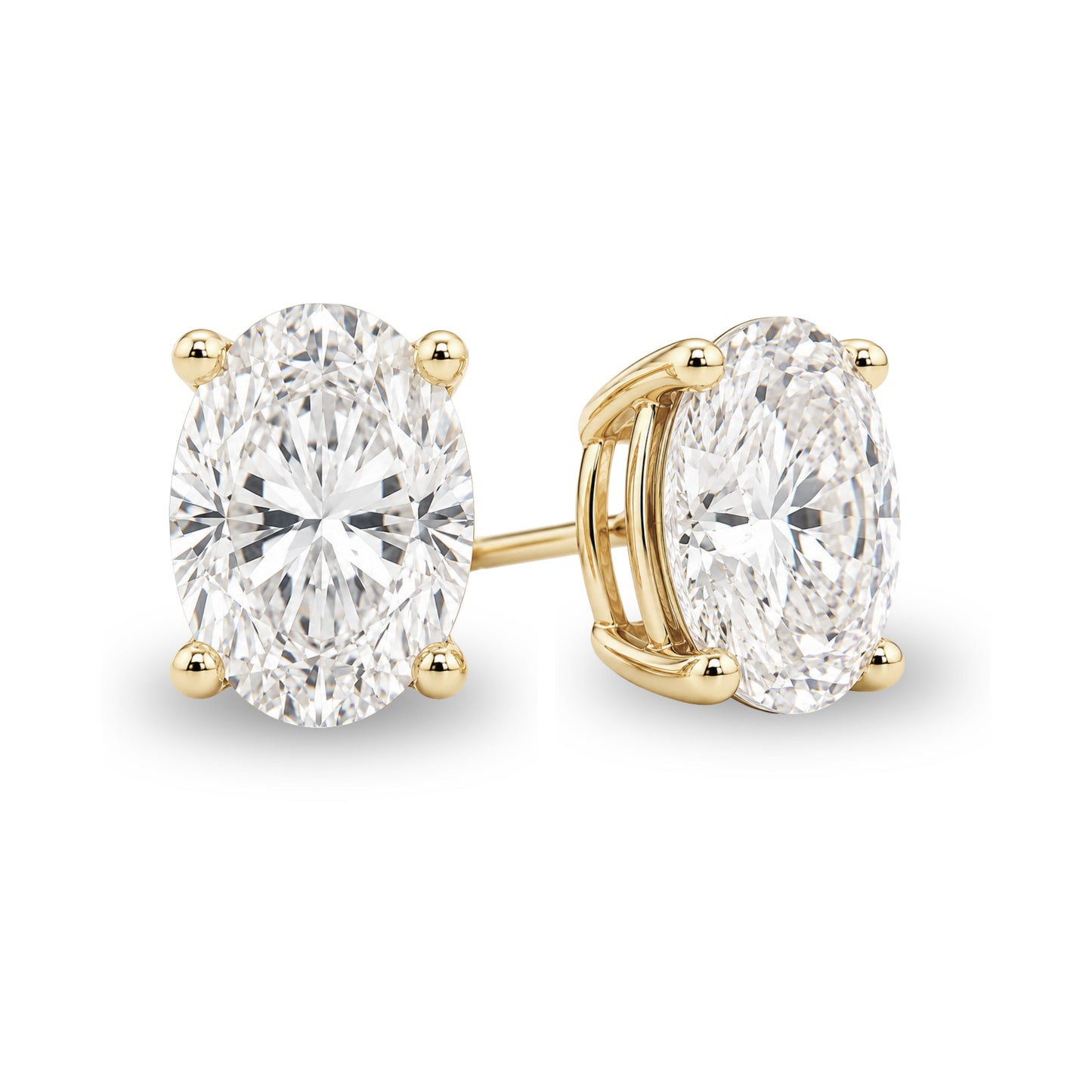 14K Gold Oval Cut Moissanite Solitaire Stud Earrings - Screw Backs