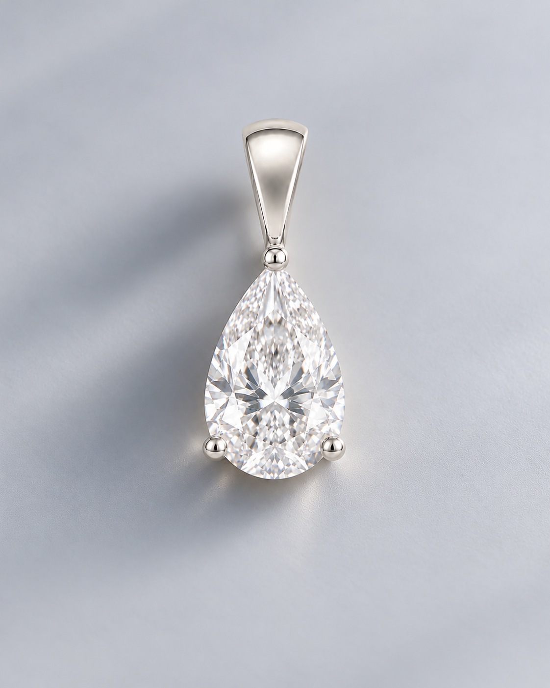Pear-shaped moissanite solitaire pendant in white gold