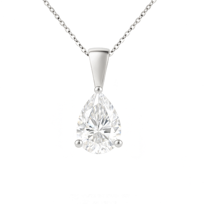 14K Gold Pear Cut Moissanite Solitaire Necklace - Solid Bail on Cable Chain