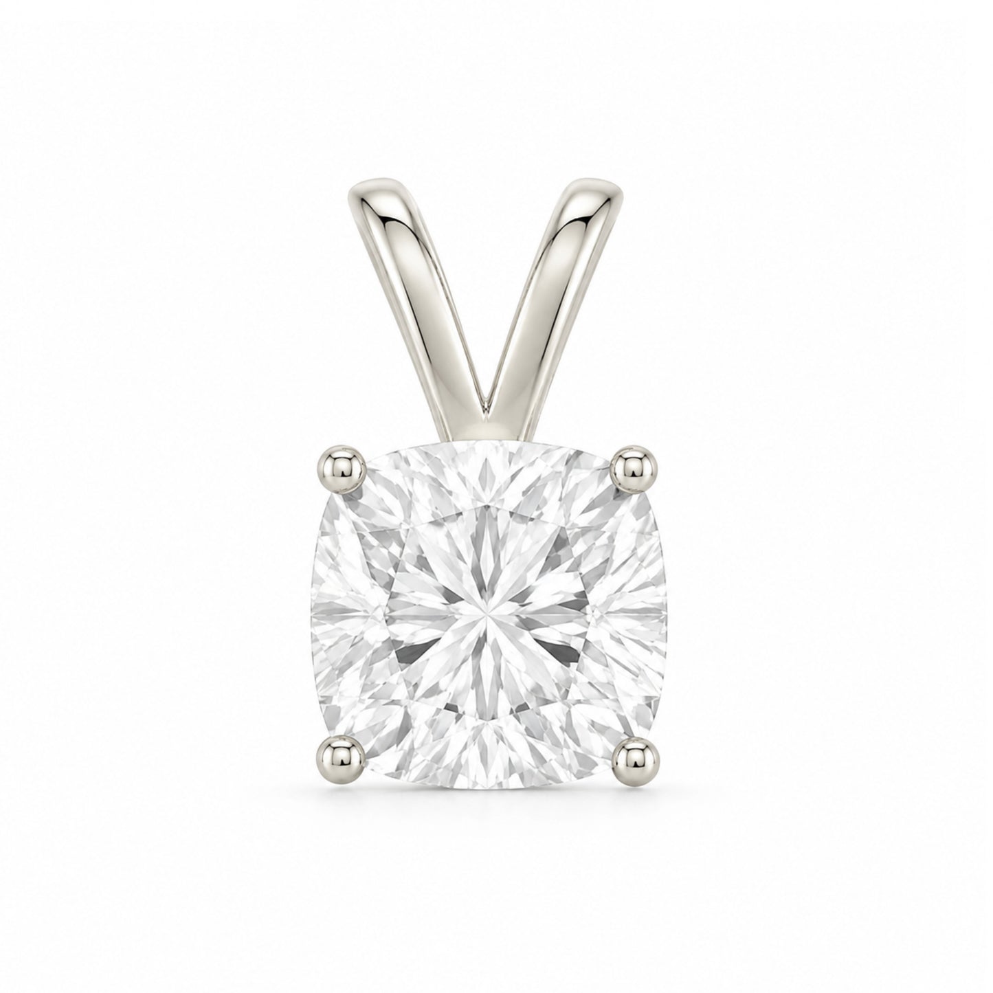 14K Gold Cushion Cut Moissanite Solitaire Pendant Only - Double Loop Bail