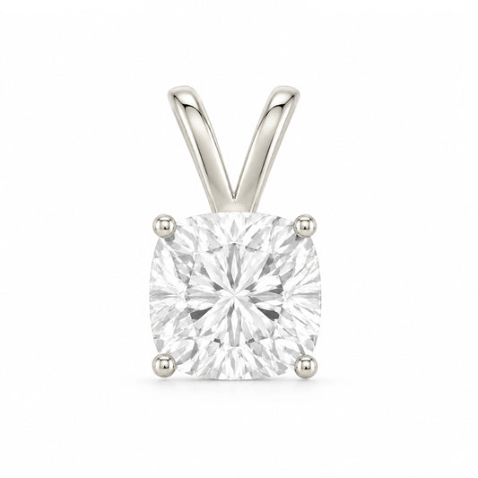 14K Gold Cushion Cut Moissanite Solitaire Pendant Only - Double Loop Bail