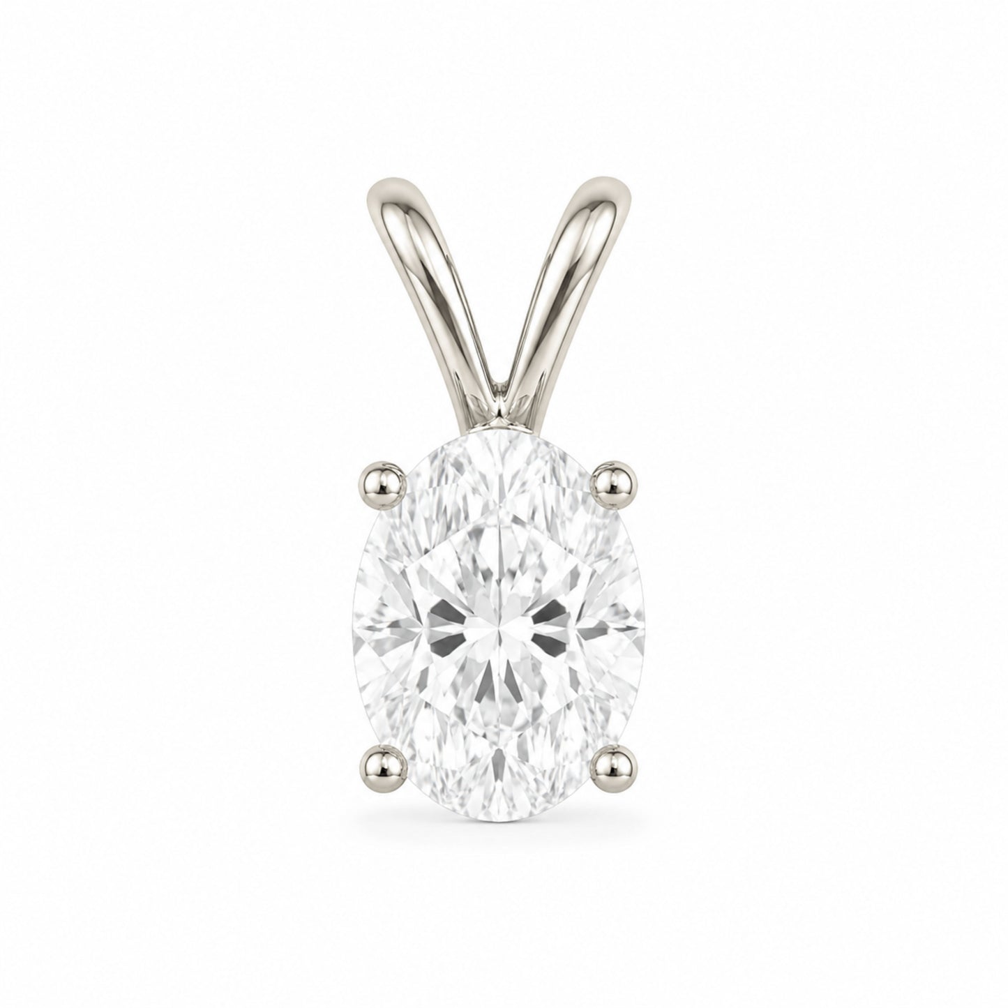 14K Gold Oval Cut Moissanite Solitaire Pendant Only - Double Loop Bail