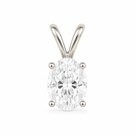 14K Gold Oval Cut Moissanite Solitaire Pendant Only - Double Loop Bail