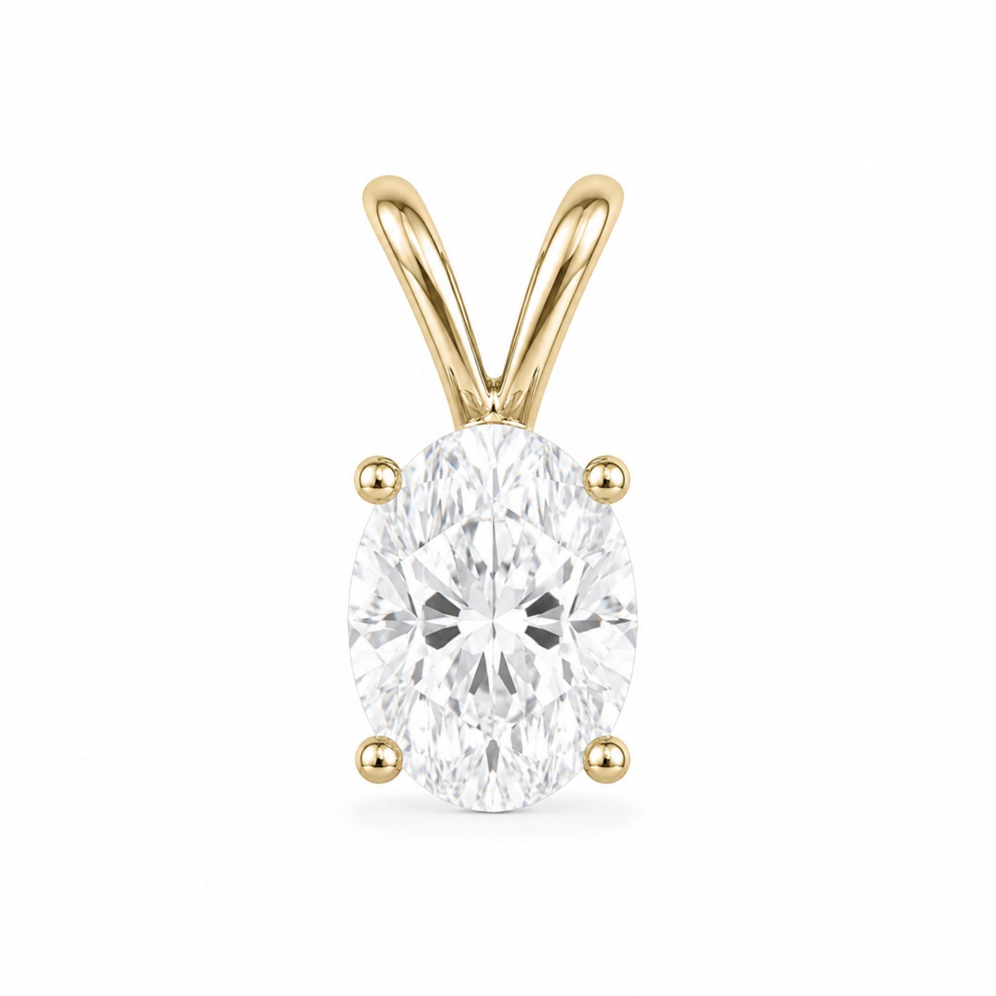 14K Gold Oval Cut Moissanite Solitaire Pendant Only - Double Loop Bail