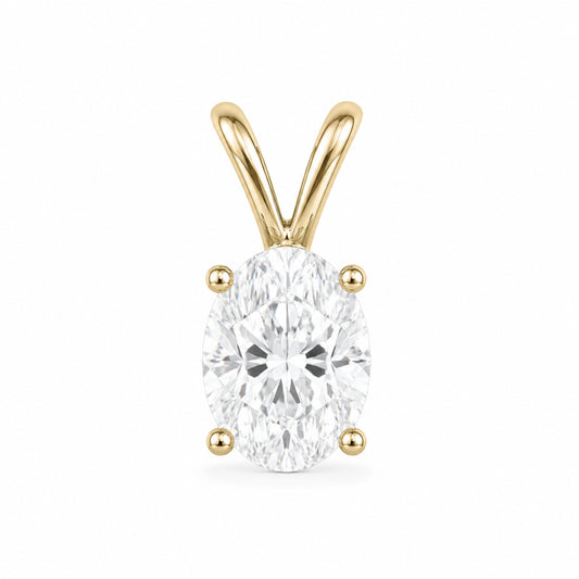 14K Gold Oval Cut Moissanite Solitaire Pendant Only - Double Loop Bail