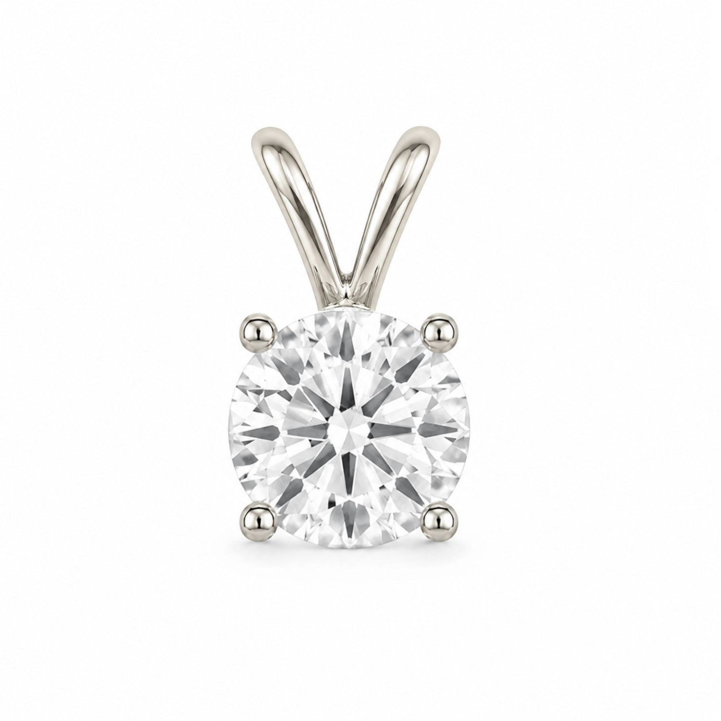 14K Gold Round Cut Moissanite Solitaire Pendant Only - Double Loop Bail