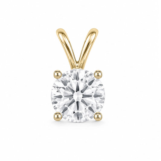 14K Gold Round Cut Moissanite Solitaire Pendant Only - Double Loop Bail