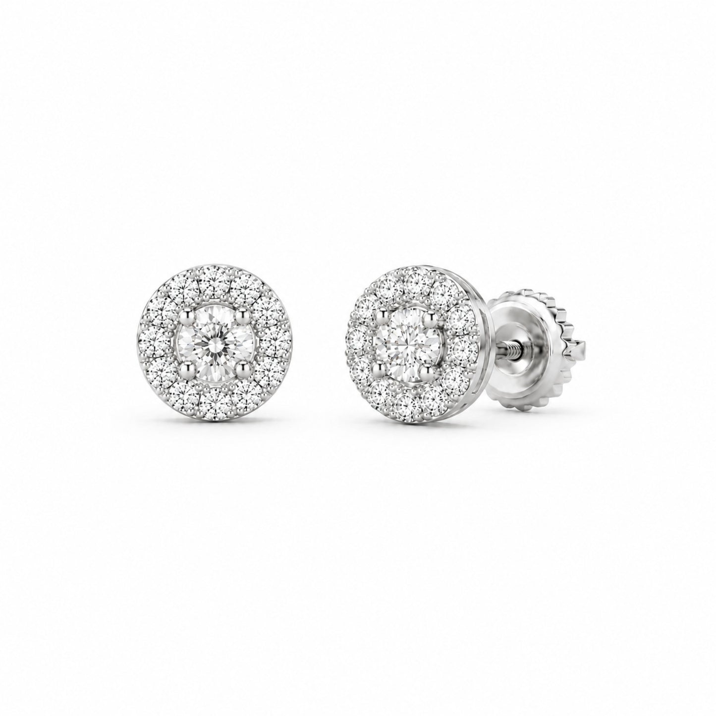 14K Gold Halo Round Moissanite Stud Earrings