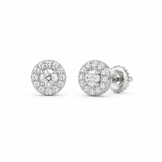 14K Gold Halo Round Moissanite Stud Earrings