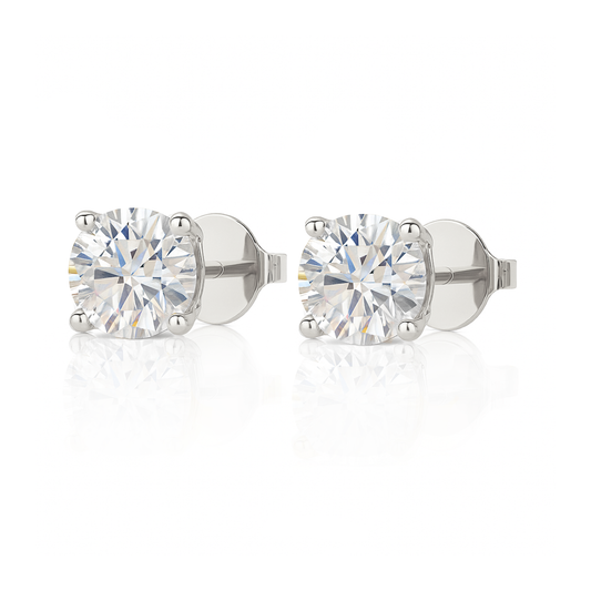 10K Gold Round Cut Moissanite Solitaire Stud Earrings - Push Backs