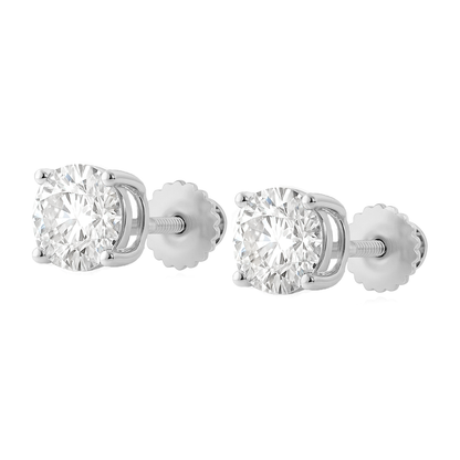 14K Gold Round Cut Moissanite Solitaire Stud Earrings - Screw Backs