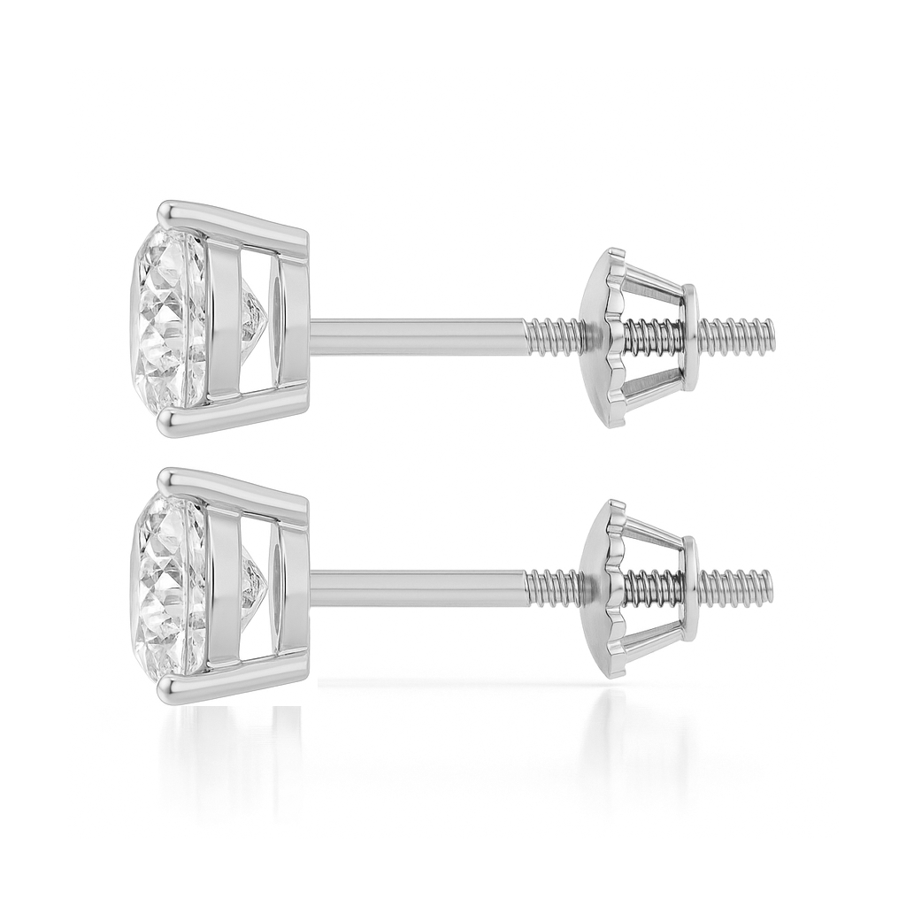 14K Gold Round Cut Moissanite Solitaire Stud Earrings - Screw Backs