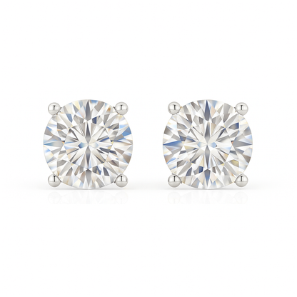 14K Gold Round Cut Moissanite Solitaire Stud Earrings - Screw Backs