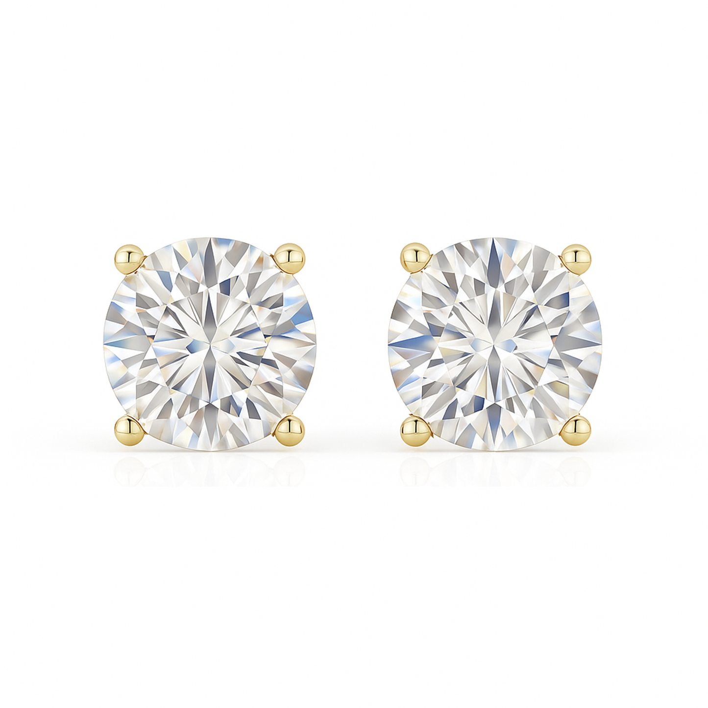 14K Gold Round Cut Moissanite Solitaire Stud Earrings - Screw Backs