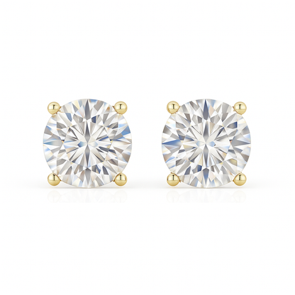 14K Gold Round Cut Moissanite Solitaire Stud Earrings - Screw Backs