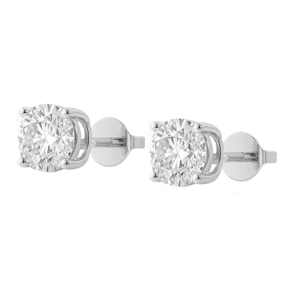 14K Gold Round Cut Moissanite Solitaire Stud Earrings - Push Backs