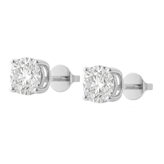 14K Gold Round Cut Moissanite Solitaire Stud Earrings - Push Backs