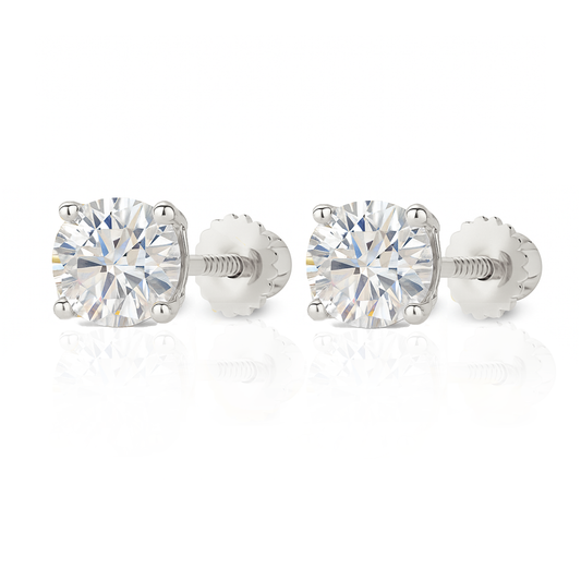 10K Gold Round Cut Moissanite Solitaire Stud Earrings - Screw Backs