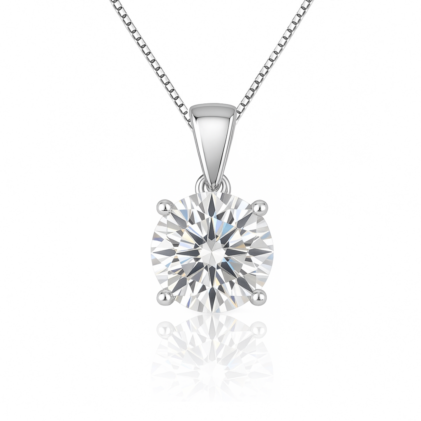 14K Gold Round Cut Moissanite Solitaire Necklace - Dangle Bail on Box Chain