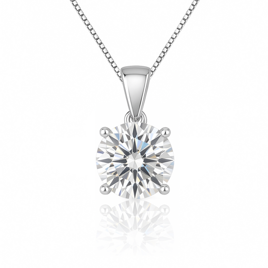 14K Gold Round Cut Moissanite Solitaire Necklace - Dangle Bail on Box Chain