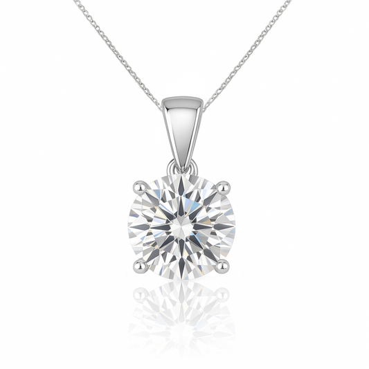 14K Gold Round Cut Moissanite Solitaire Necklace - Dangle Bail on Cable Chain