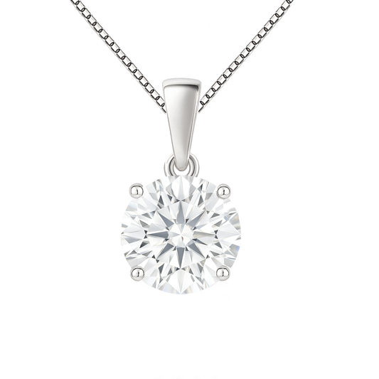 14K Gold Round Cut Moissanite Solitaire Necklace - Dangle Bail on Box Chain