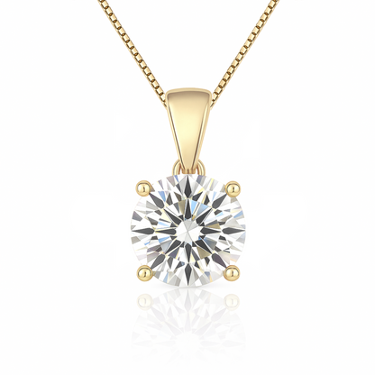 14K Gold Round Cut Moissanite Solitaire Necklace - Dangle Bail on Box Chain
