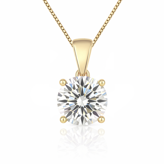 14K Gold Round Cut Moissanite Solitaire Necklace - Dangle Bail on Box Chain