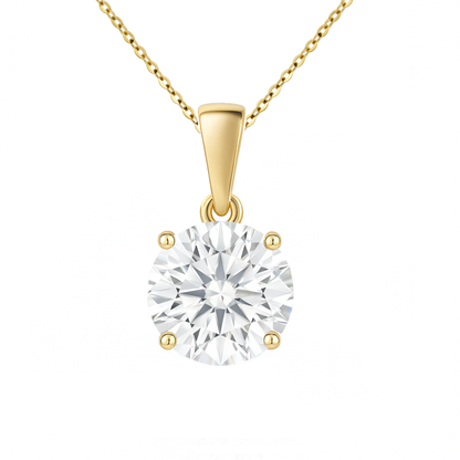 14K Gold Round Cut Moissanite Solitaire Necklace - Dangle Bail on Cable Chain