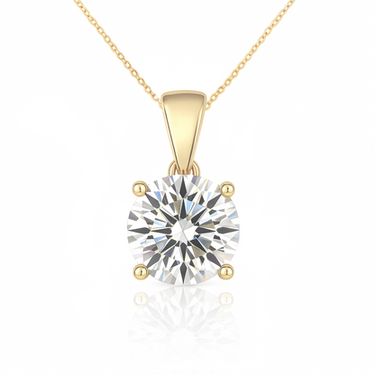 14K Gold Round Cut Moissanite Solitaire Necklace - Dangle Bail on Cable Chain