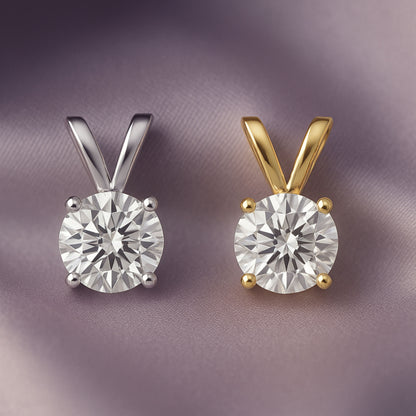 14K Gold Round Cut Moissanite Solitaire Pendant Only - Double Loop Bail