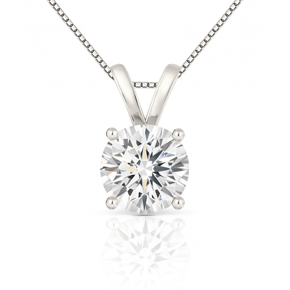 14K Gold Round Cut Moissanite Solitaire Necklace - Double Loop Bail on Box Chain