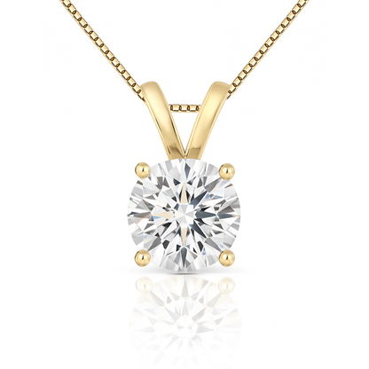 14K Gold Round Cut Moissanite Solitaire Necklace - Double Loop Bail on Box Chain