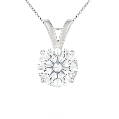 14K Gold Round Cut Moissanite Solitaire Necklace - Double Loop Bail on Cable Chain