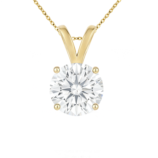 14K Gold Round Cut Moissanite Solitaire Necklace - Double Loop Bail on Cable Chain