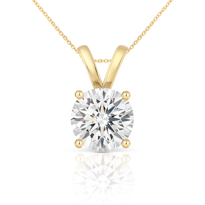 14K Gold Round Cut Moissanite Solitaire Necklace - Double Loop Bail on Cable Chain