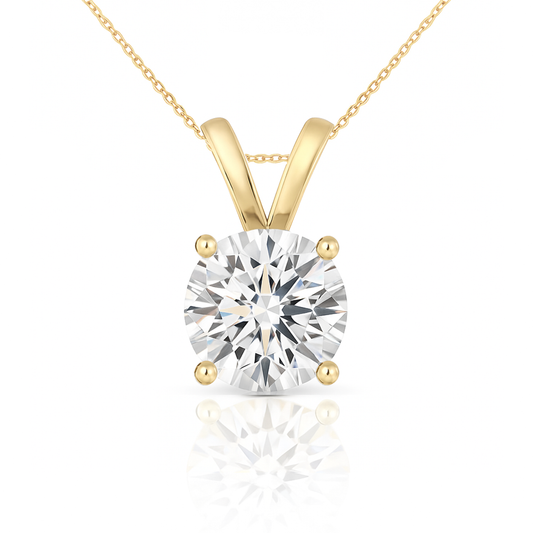 14K Gold Round Cut Moissanite Solitaire Necklace - Double Loop Bail on Cable Chain