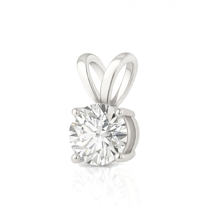 14K Gold Round Cut Moissanite Solitaire Necklace - Double Loop Bail on Box Chain
