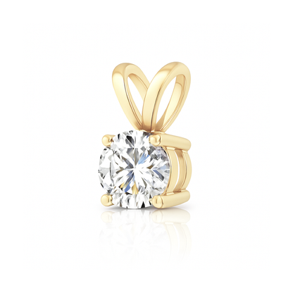 14K Gold Round Cut Moissanite Solitaire Pendant Only - Double Loop Bail