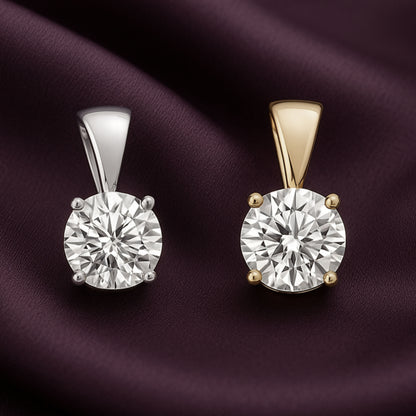 14K Gold Round Cut Moissanite Solitaire Pendant Only - Solid Bail