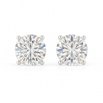 10K Gold Round Cut Moissanite Solitaire Stud Earrings - Screw Backs