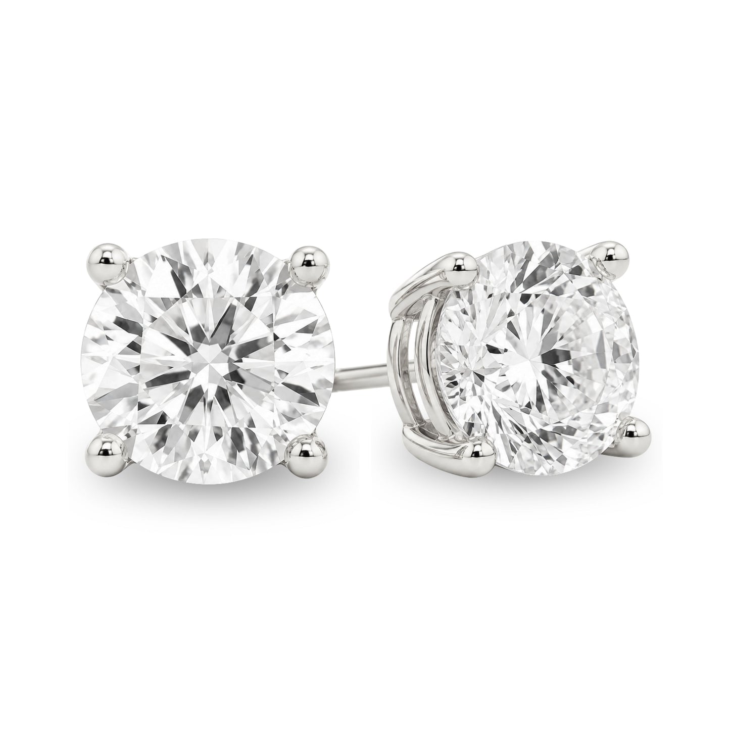 14K Gold Round Cut Moissanite Solitaire Stud Earrings - Push Backs